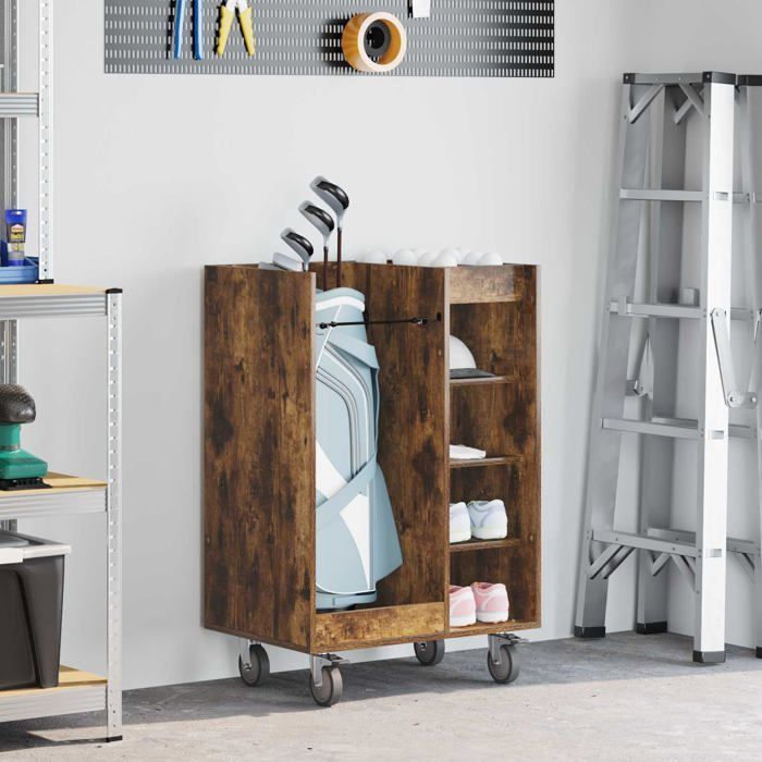 Modern golf locker - vidaXL - Smoked oak - 65x45x98 cm - Large storage space - 4 wheels - Metal frame