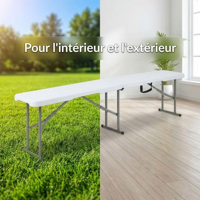 Folding bench 183 × 28 × 43 cm, White, weather resistant - Practical for garden & patio