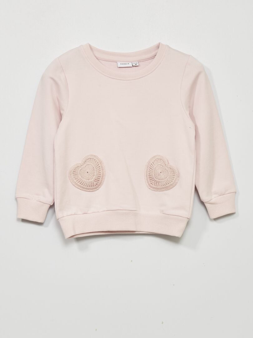 Bluza pluszowa z aplikacjami szydełkowymi - FIOLETOWA