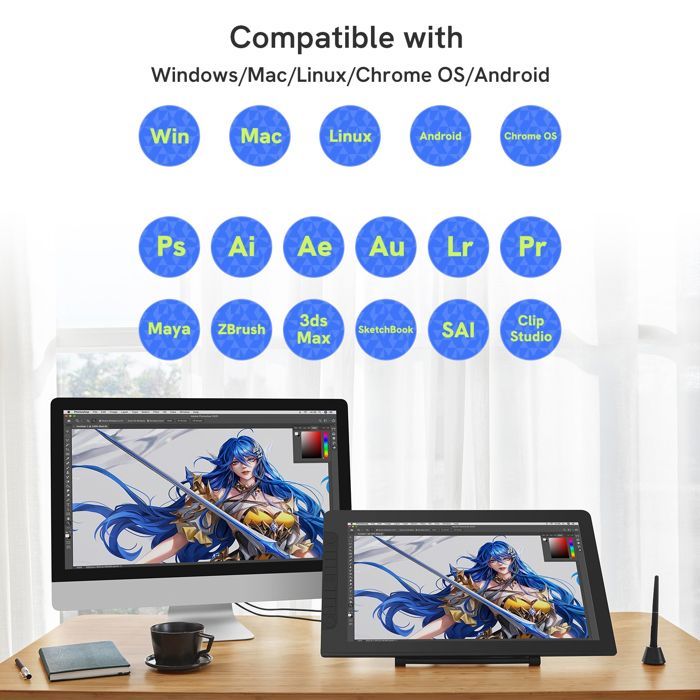 Tablette Graphique Couleur Autonome 21.5 Pouces Dessin Dalle IPS Full HD YONIS