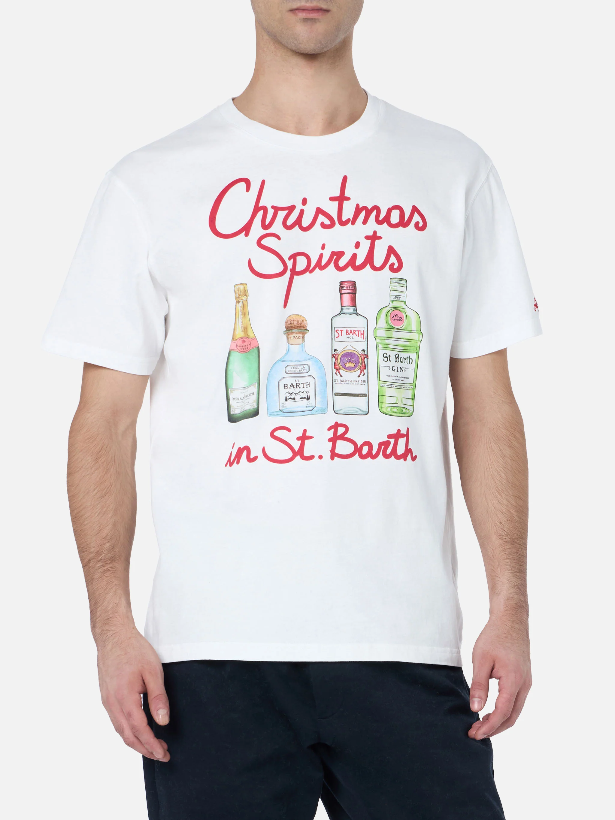 T-shirt brodé Arnott's pour homme en coton épais avec motif esprits de Noël