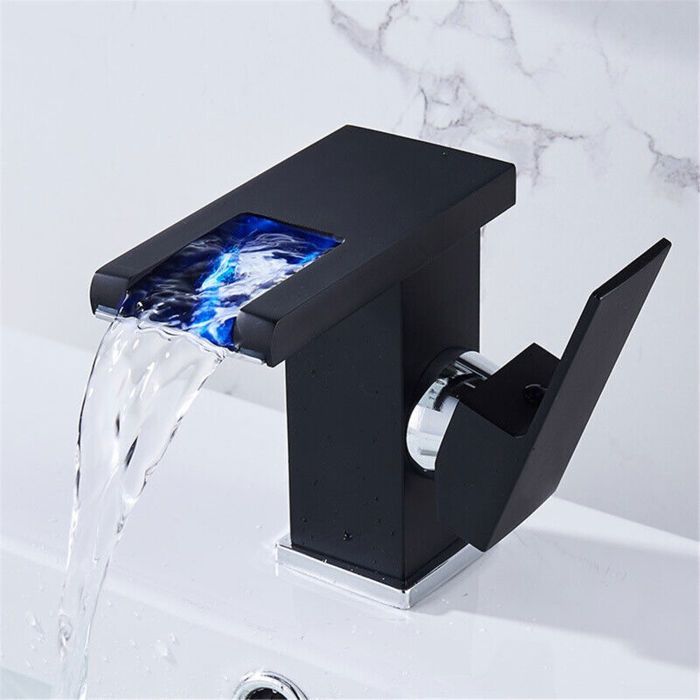 Black LED Waterfall Basin Tap - Bathroom Faucet - Low Chrome Black Basin Mixer Tap - Vintage Faucet
