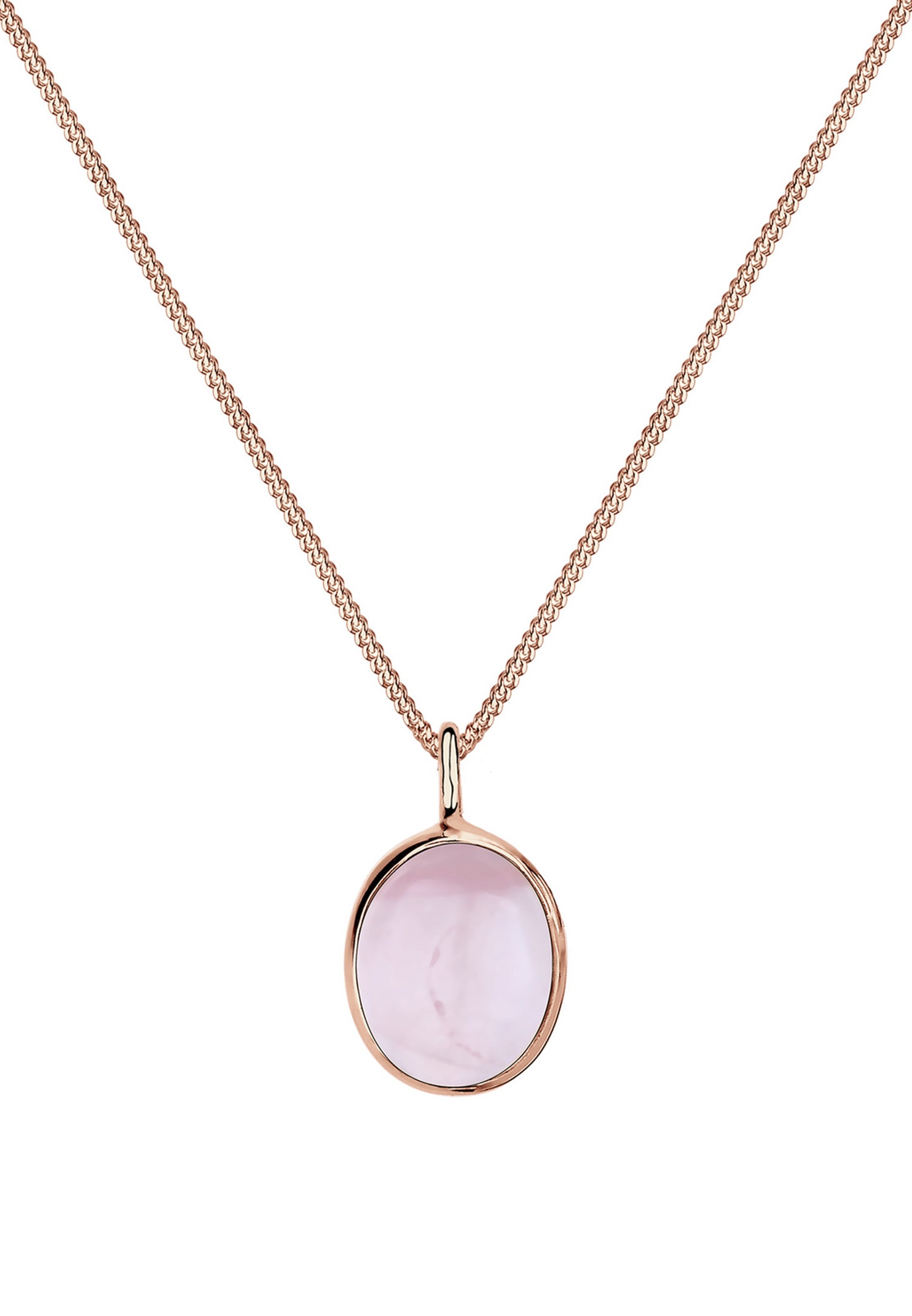 Elli Femmes Pendentif Ovale Solitaire avec Quartz Rose en Argent Sterling 925 Plaqué Or Rose