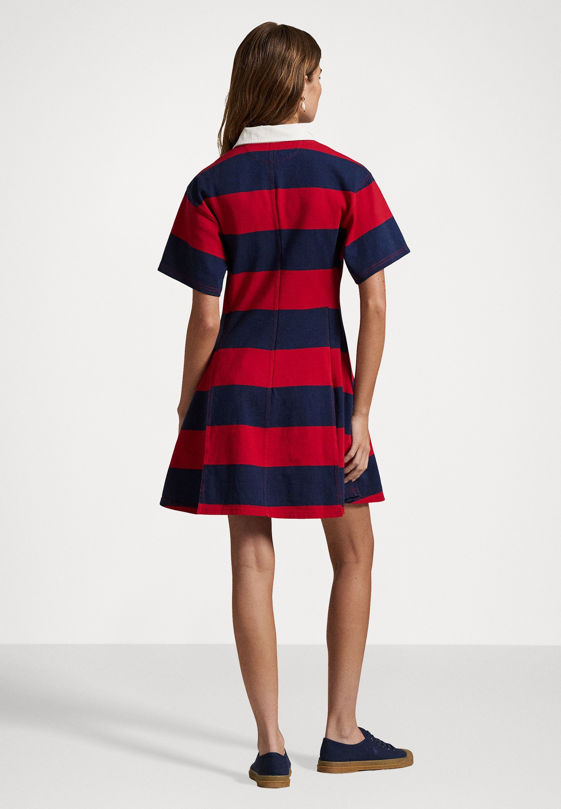 Polo Ralph Lauren dryžuota medvilninė džersio regbio suknelė - Džersio suknelė - raudona/newport tamsiai mėlyna