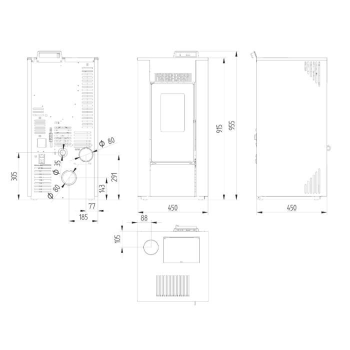 Estufa de pellets hermética - LVZ ALEXA 11 - Negra