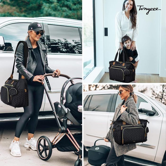 Bolso cambiador grande con cambiador integrado, práctico y elegante - Negro - 11,8