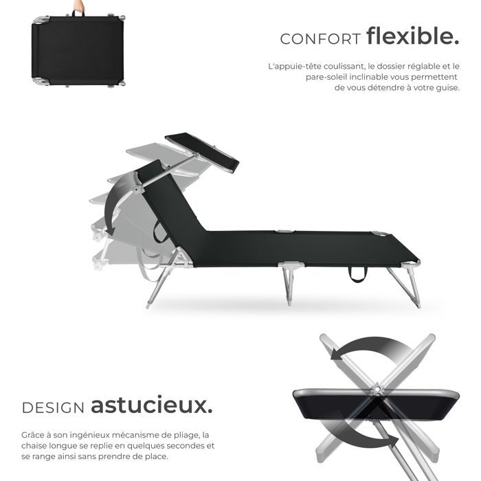 Sun loungers - TECTAKE - Set of 2 CHLOE folding sun loungers with 4 positions and headrest - Black