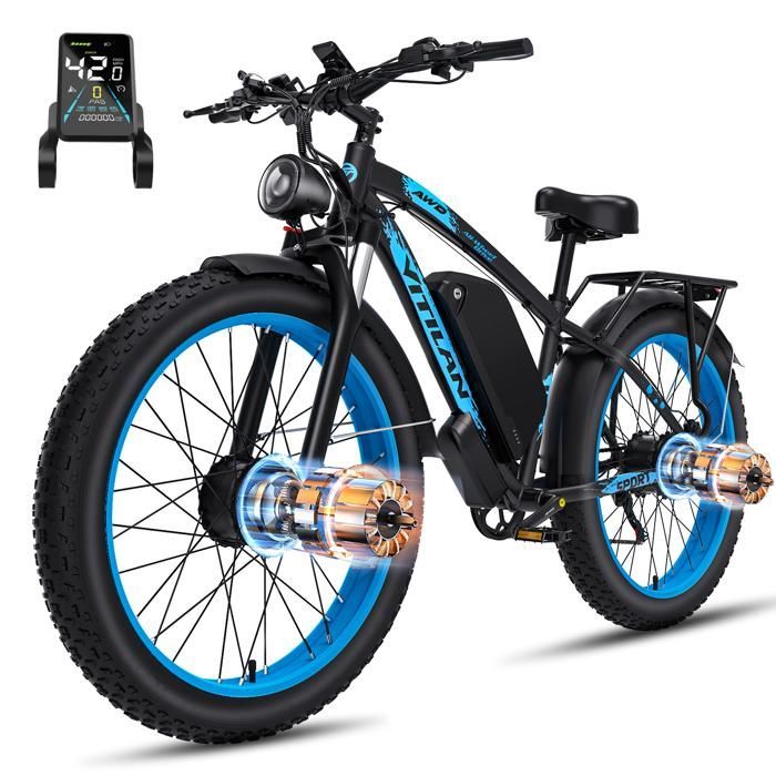 Vélo Electrique Double Moteur 3000W - Vitilan H5, Gros Pneus, Batterie 52Ah, Freins Hydrauliques, 7 Vitesses, Autonomie 105km, Noir