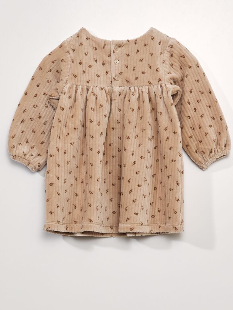 Vestido evasê de veludo estampado - MARROM
