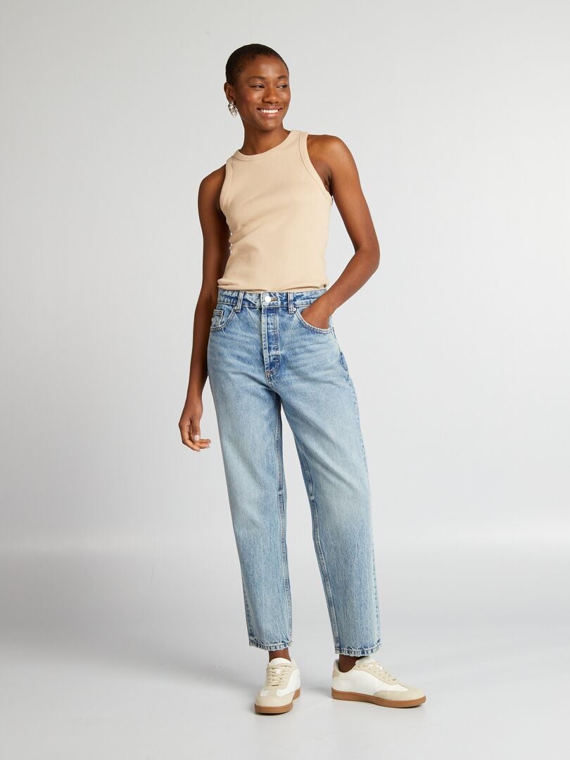 Geribbelde haltertop - BEIGE