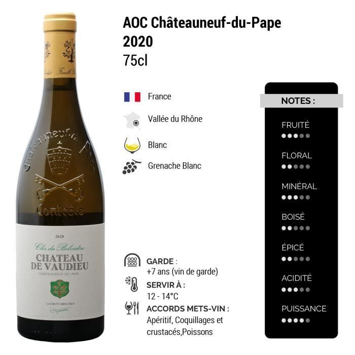 Châteauneuf-du-Pape Clos du Belvédère Blanc 2020 - Lot de 3x75cl - Château de Vaudieu - Vin AOC Blanc de la Vallée du Rhône
