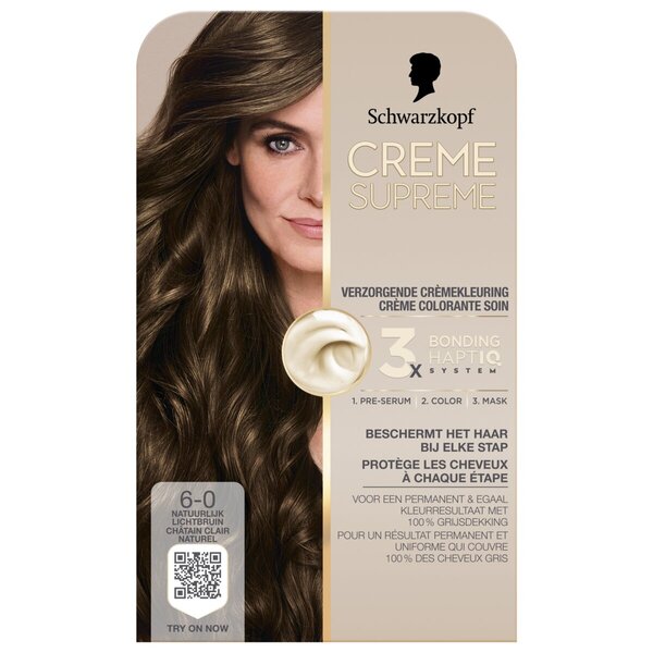 Schwarzkopf Creme Supreme 6-0 Natural Light Brown Caring Cream Colour<br>182g