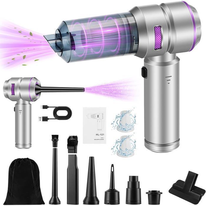 Aspirateur Voiture 22000Pa 4 en 1 Sans Fil Moteur Sans Balais Aspirateur Main 3 Vitesses 80,000U/min Type-C Maison, Voiture, Bureau