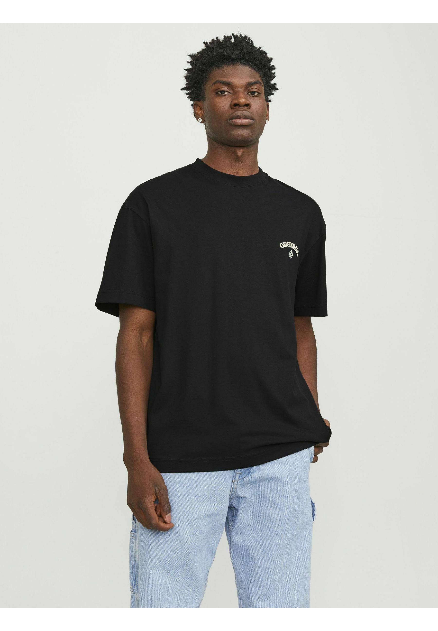 Jack & Jones JORSANTORINI BACK SS CREW NECK - T-shirt met print - zwart