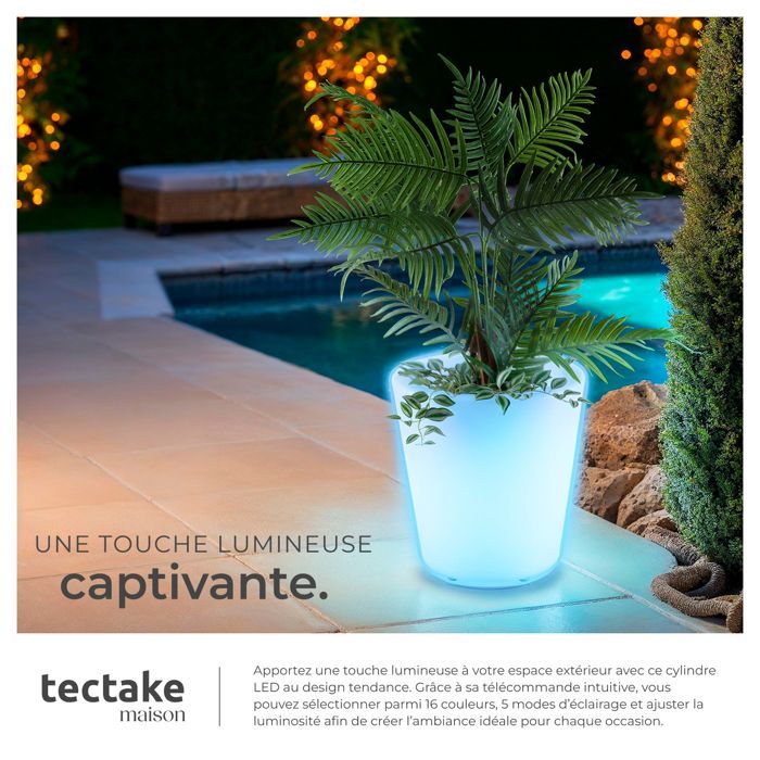 Maceta iluminada - TECTAKE - Maceta cilíndrica con iluminación LED, 16 colores RGB y 5 modos de iluminación - 38 x 40 cm