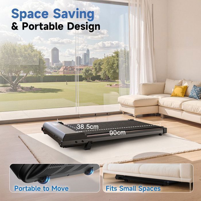 Tapis de course avec  8% d'inclinaison - 3 en 1 Tapis de marche bis 130KG - 1-8 km/h réglable - Surface 38.5 x 90 cm - Noir