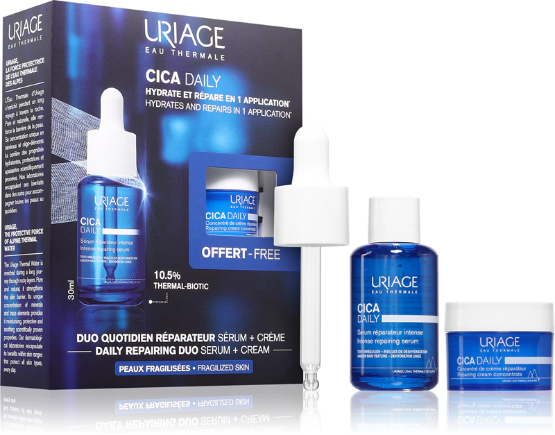 Uriage Cica Daily Repairing Duo, een innovatieve hydraterende set voor een verzwakte huid.