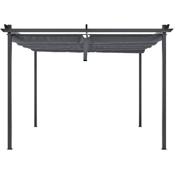 Pergola toit rétractable - KIBA - Structure en acier - Toile en polyester - Gris - 3 x 3 m