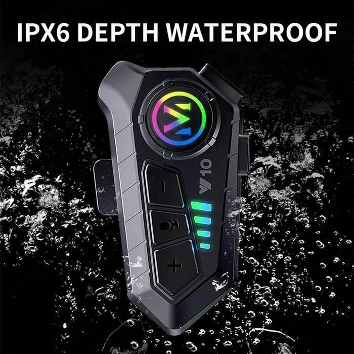 Intercomunicador para motocicleta - 1000 mAh - Bluetooth 5.3 - Apto para todo tipo de cascos - 1 unidad