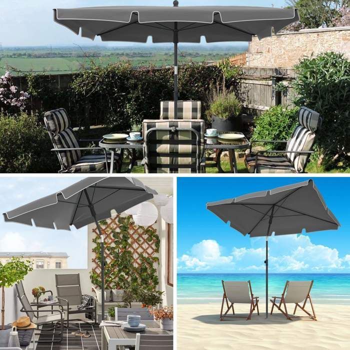 Sombrilla rectangular inclinable VOUNOT® 200x125cm Gris - Altura y ángulos ajustables - Funda protectora