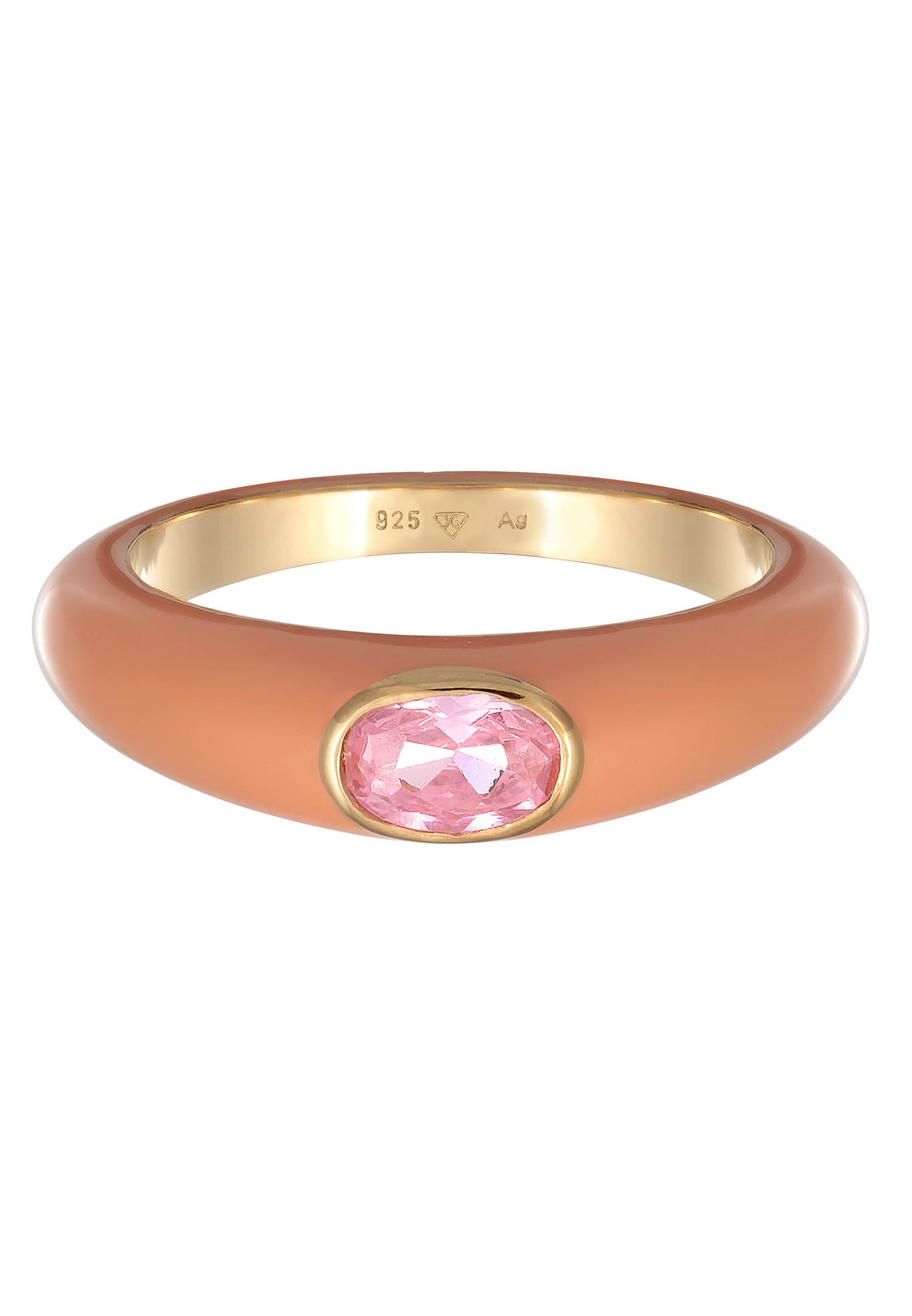 Elli Femmes Solitaire Ovale avec Émail orange et Cristal de zirconium vert en Argent Sterling 925 Plaqué Or
