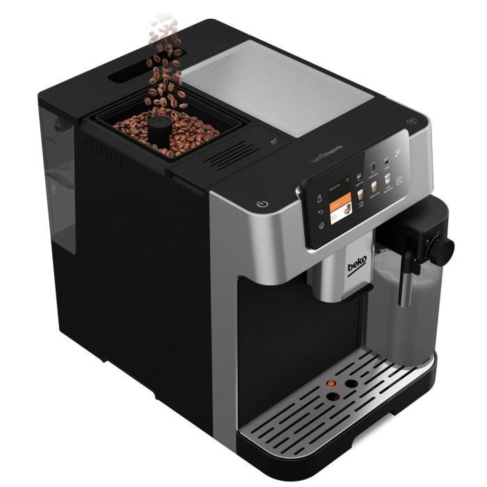 Cafetera con molinillo - BEKO - CEG7348X - 1350 W - 250 g de granos - Negro/Plata