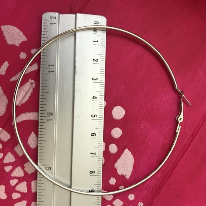 Hoop earrings - Silver-tone metal - 90mm - Women's - Silver - Silver