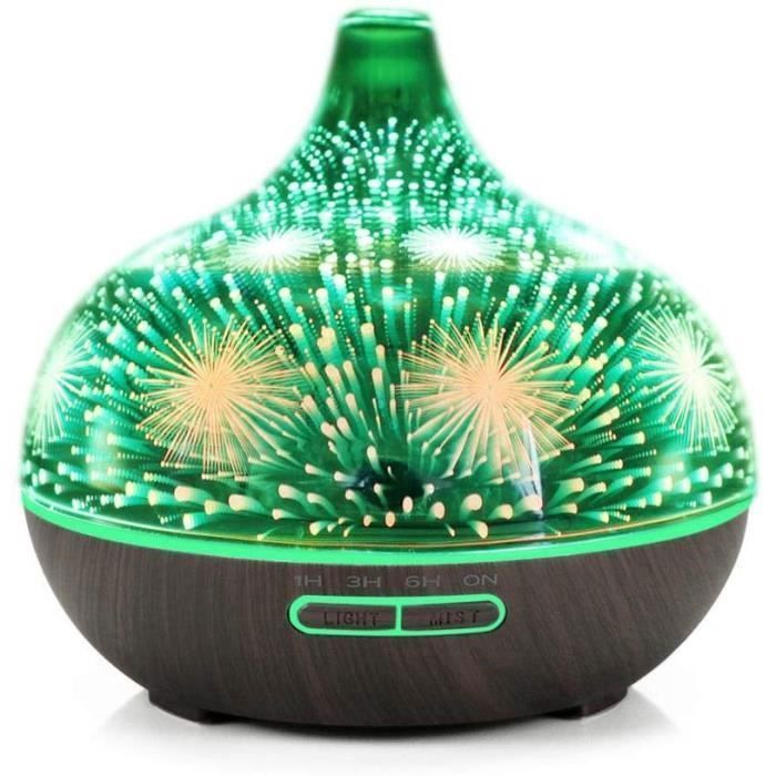 Diffusore di oli essenziali da 400 ml, umidificatore d'aria in vetro 3D, diffusore di aromi a ultrasuoni con 7 colori LED per la casa.