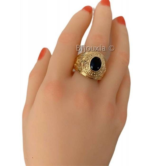 Signet Ring - BIJOUXIA - Army Black Onyx Stone - 18K Gold Plated - Unisex
