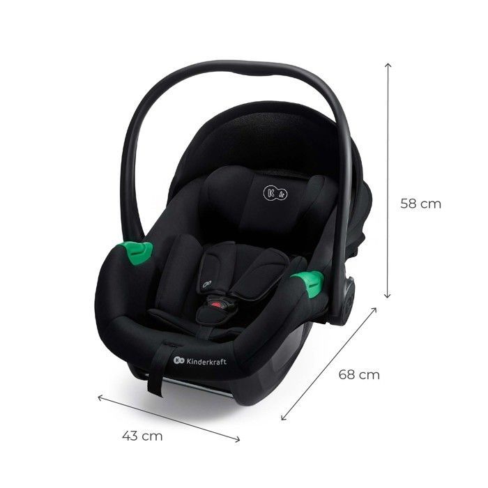 Silla de coche infantil Kinderkraft MINK PRO 2 i-Size (40–87 cm) + base ISOFIX MINK FX 2, H-GUARD+, SPS+, ultraligera (3,2 kg), negra.