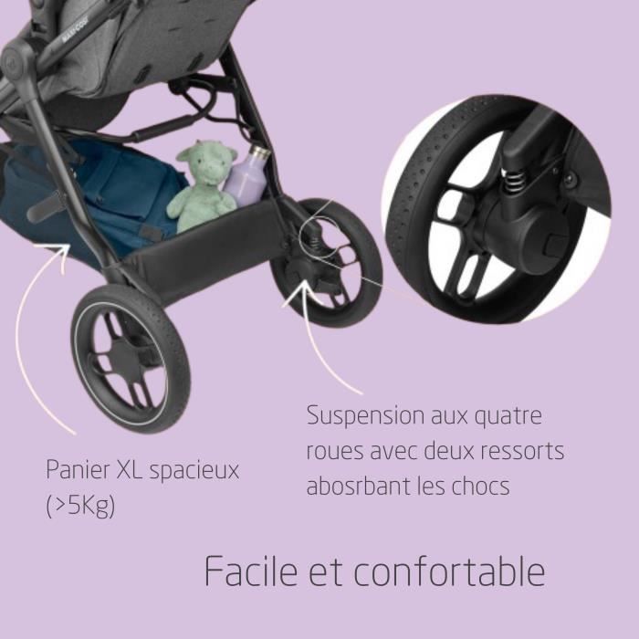 MAXI-COSI ZeliaS 3-in-1 Stroller Trio, Carrycot + Cabriofix S i-Size Car Seat + Changing Bag + Rain Cover, 0-22kg, Dark Grey