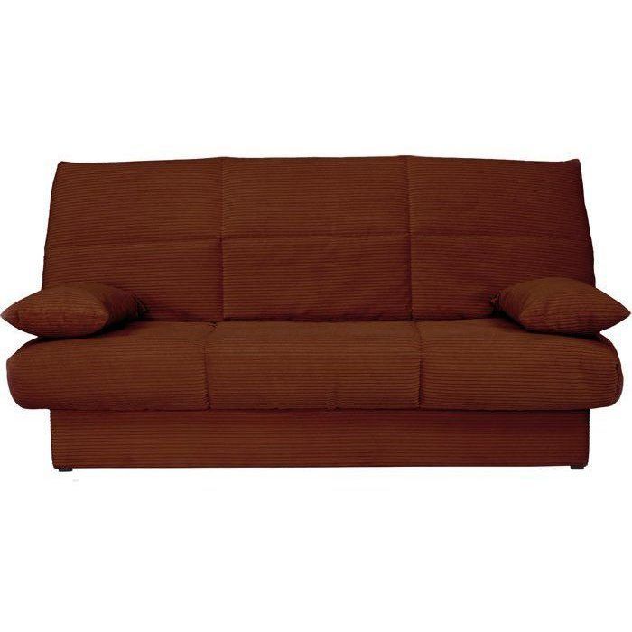 Banquette clic-clac - 3 places - Avec coussins - Tissu Terracotta -190 x 90 x 92 cm - CLEM