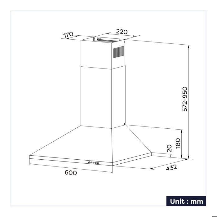 Exaustor de 60 cm, Classe Energética A++, 350 m³/h, Recirculação e Extração, Iluminação LED, Aço Inoxidável