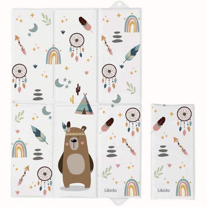 Matelas à Langer de Voyage 40x60 cm - KIKIDO - Tapis à Langer Bébé - Nomade, Pliable, Imperméable et Portable - Teddy