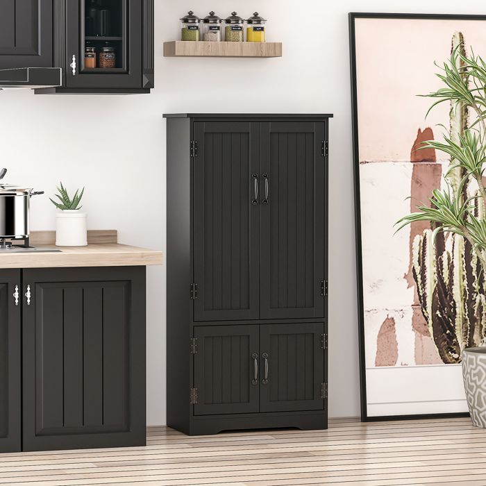 Buffet de cuisine - HOMCOM - contemporain multi-rangements 2 placards 3 étagères mobilier - MDF - 60x30x123cm - noir