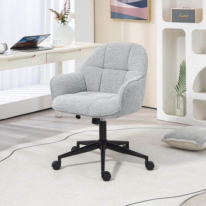 Fauteuil chaise de bureau HOMCOM dossier assise capitonnée hauteur réglable pivotant 360° piètement noir revêtement tissu gris