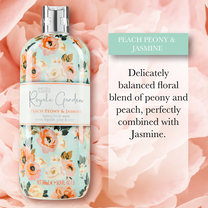 Sabonete líquido para mãos Baylis & Harding Royale Garden com pêssego, peônia e jasmim.