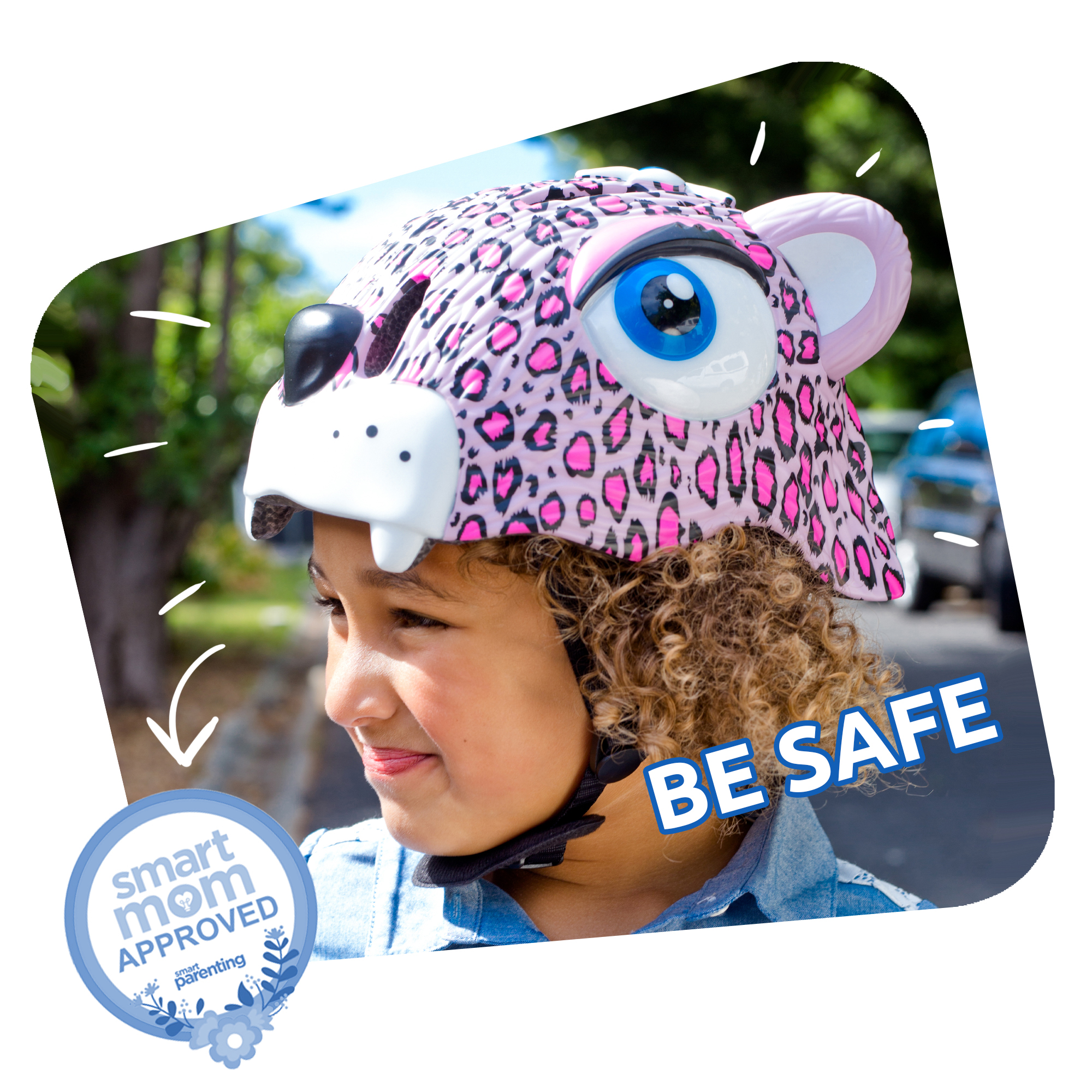  Kinderfahrradhelm | Rosa Leopard | Crazy Safety | EN 1078-geprüft