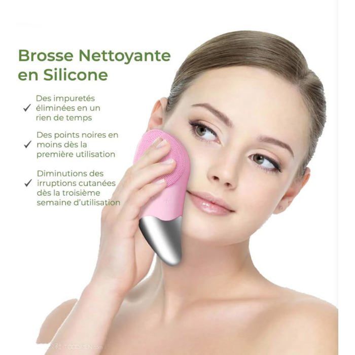 Cepillo de limpieza facial de silicona, dispositivo eléctrico para una limpieza profunda y una piel más suave (rosa)
