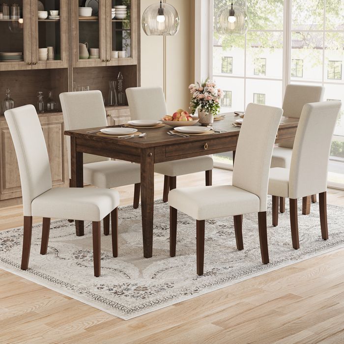 Dining Chairs - VASAGLE - Set of 6 - High Back - Thick Seat - 58x48x100 cm - White