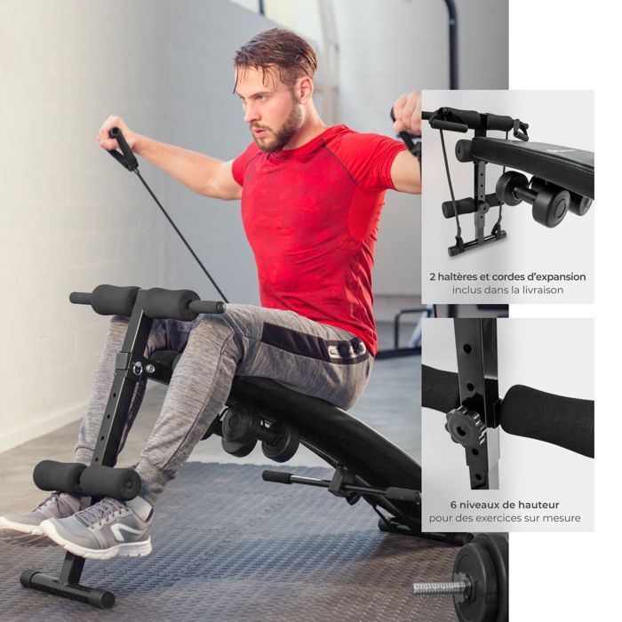 Equipo de ejercicio - TECTAKE - CUTTLER banco abdominal plegable y ajustable con 6 posiciones, 129 x 55 x 70 cm - Negro
