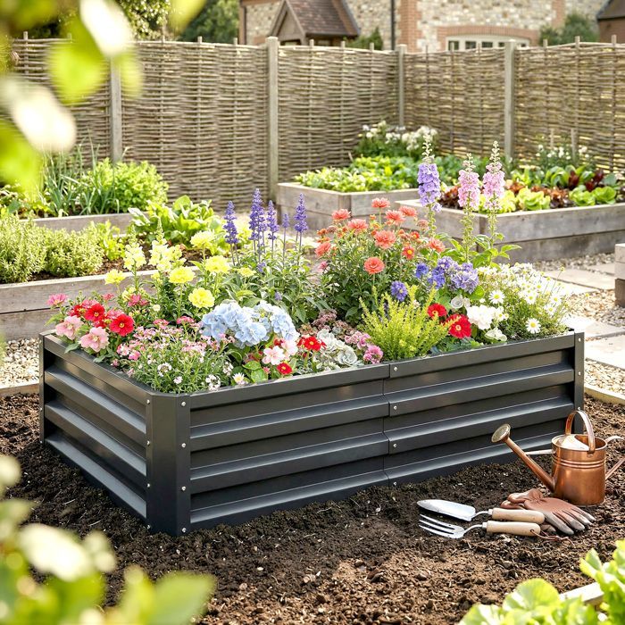 Canteiro retangular para horta - Outsunny - grande capacidade - aço galvanizado - 120 x 60 x 30,5 cm - cinza