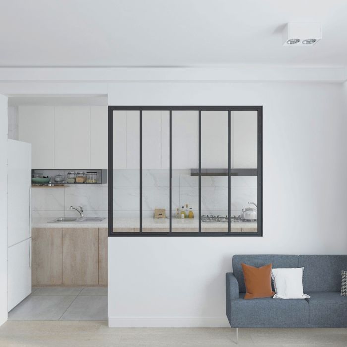 Techo de cristal estilo taller Schulte, 130 x 153 cm, ventana interior, 5 paneles de cristal transparente, marco y perfiles en negro mate, listo para instalar.