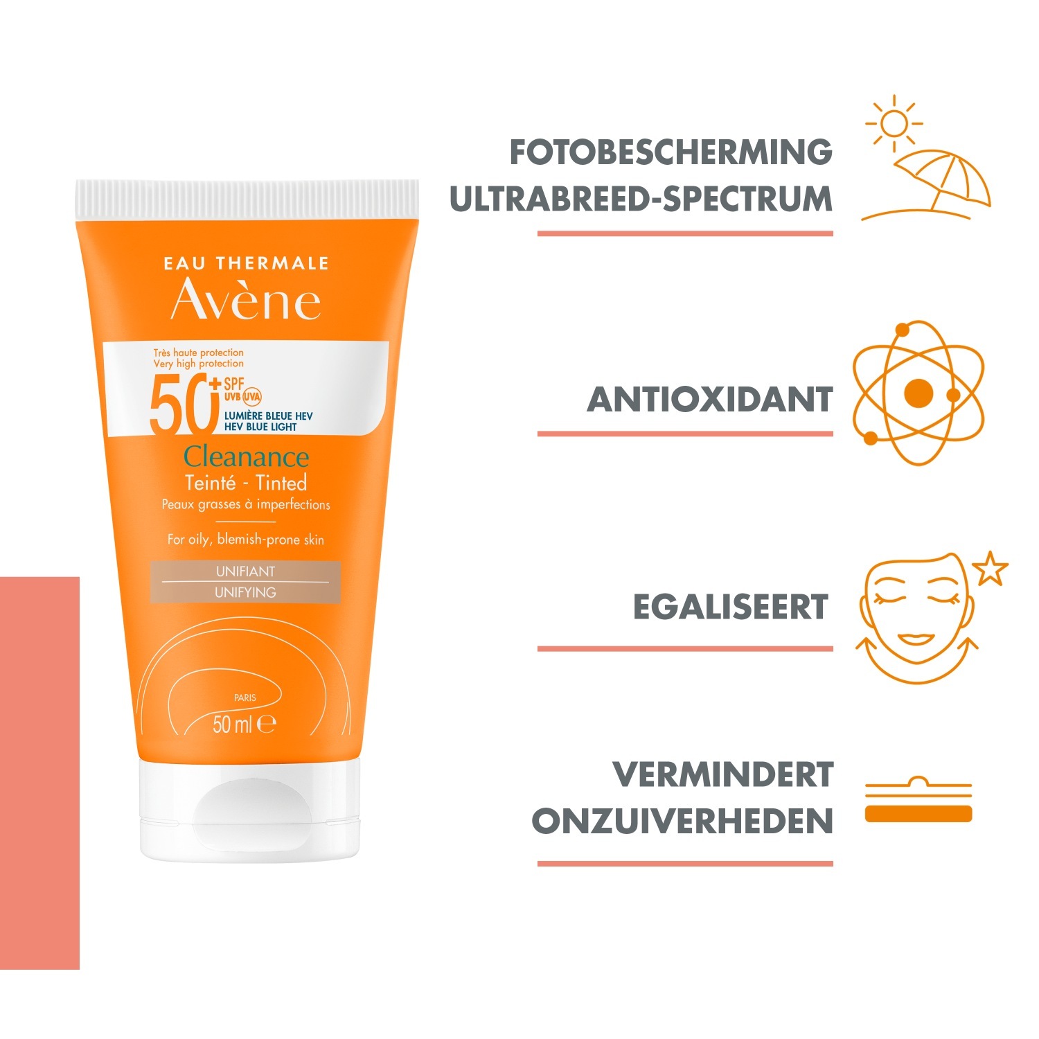 Avène Solaire Cleanance tónovaný zjednocujúci opaľovací krém SPF 50+ - 50 ml