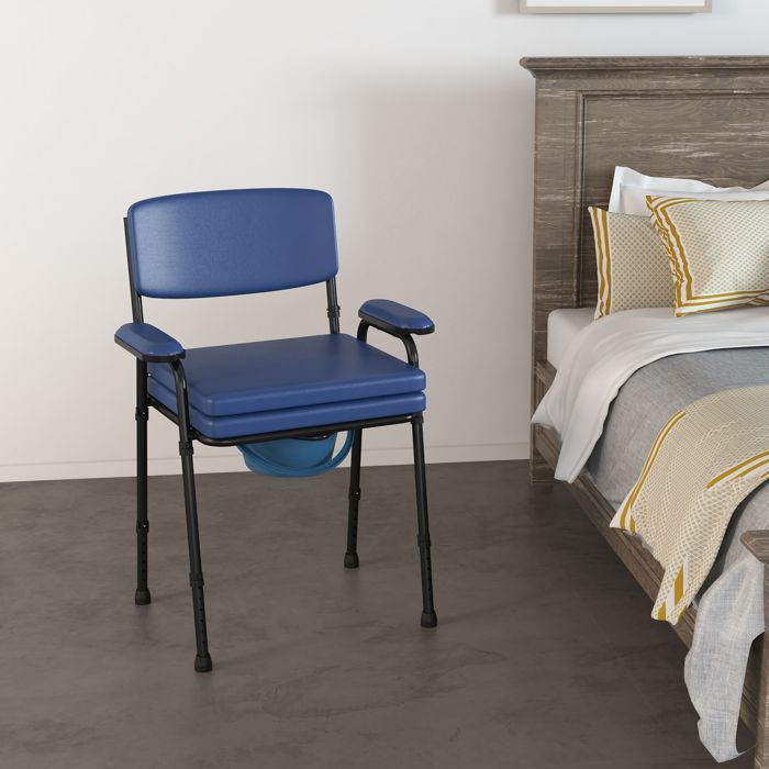 Chaise percée - HOMCOM - toilette antidérapante 5 en 1 multifonctions seau amovible - acier - bleu