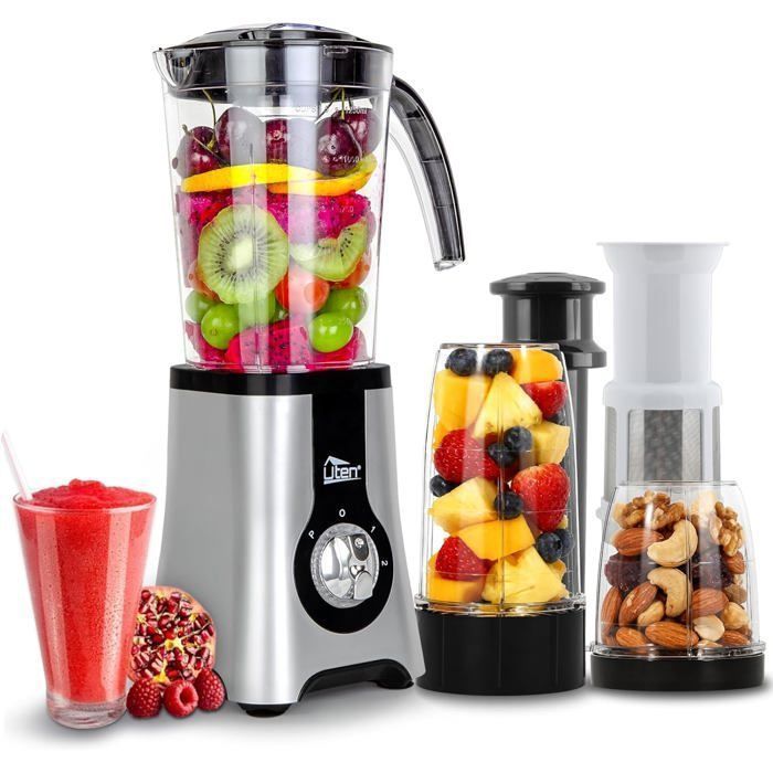 UTEN Smoothie Blender 1.25L, Blender Mixer - 380W - 3 Speeds - 2 in 1 - With Stainless Steel Blades