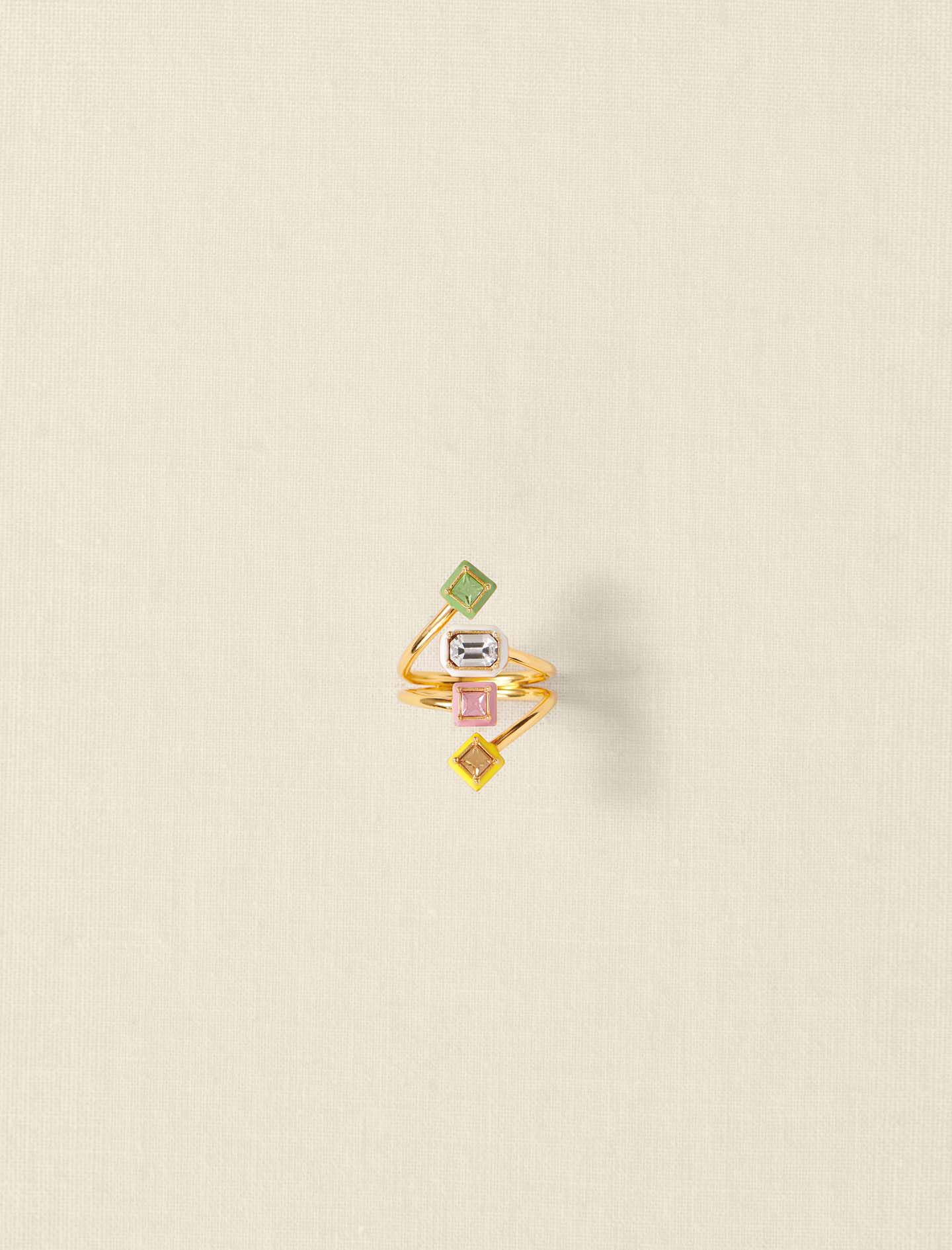 Ring met strass-steentjes en emaille - Goud