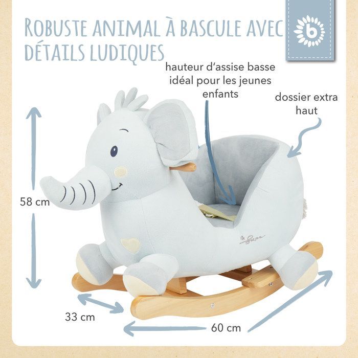 Bieco Tiko Olifant Knuffel | Schommelpaardje Baby Schommelpaardje Kinder Schommelpaardje