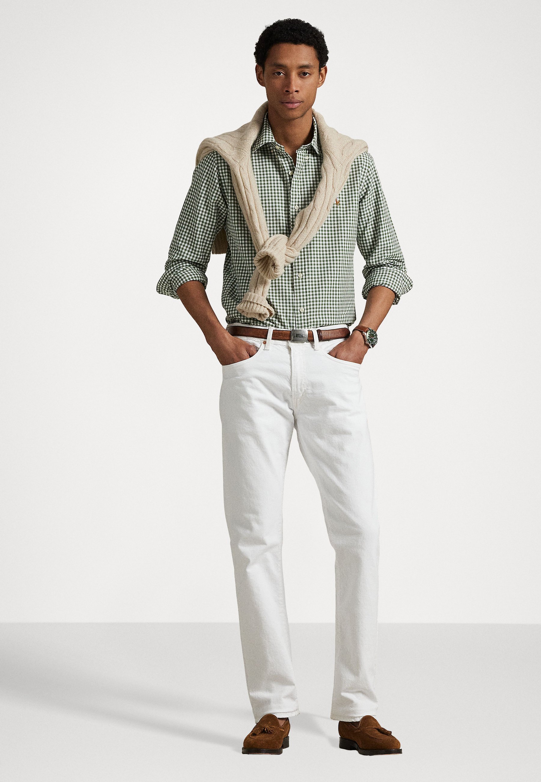 Chemise Oxford à carreaux vichy Polo Ralph Lauren coupe personnalisée - Trèfle/blanc