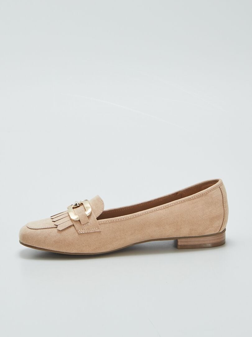 Gouden loafers met franjes en bandjes - BEIGE